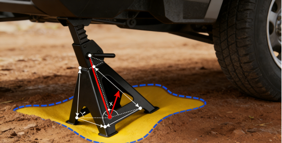 Jack Stand sinking in soft soil showing ground risk
