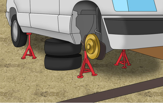 The jack stand is unstable when supporting the vehicle.