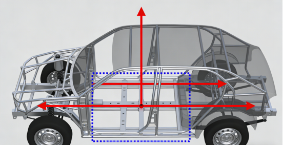 Unibody chassis lift point and reinforced area diagram
